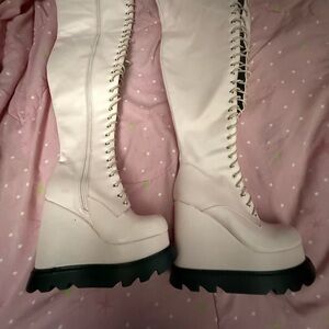 Women's Light Pink Thigh High Platform Boots